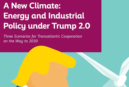 a cartoon of trump looking at a wind turbine