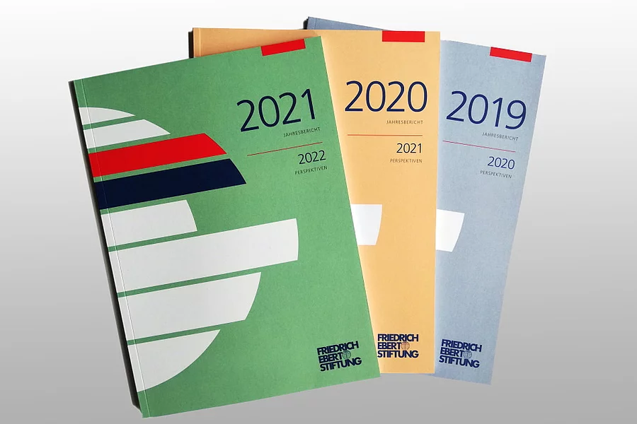 Covers of FES Annual Reports 2019, 2020, 2021