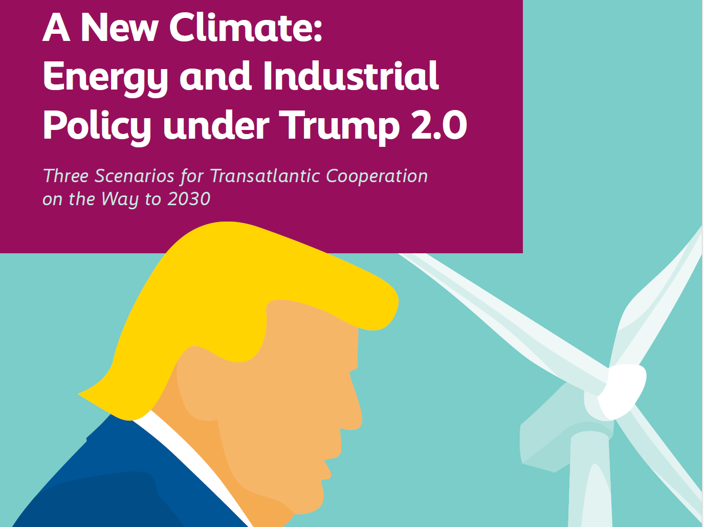 a cartoon of trump looking at a wind turbine