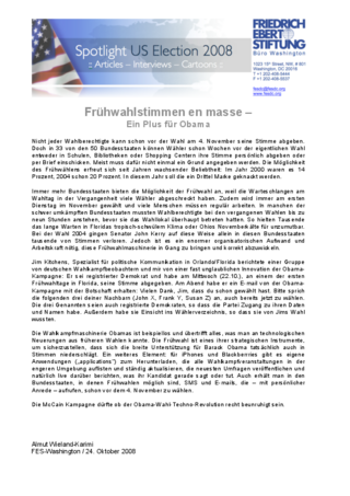 Frühwahlstimmen en masse - ein Plus für Obama